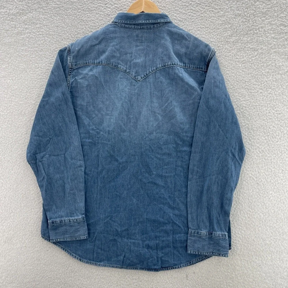 Levis Shirt Mens S Blue Western Denim Pearl Snap Yoke Cowboy Ranch Distressed